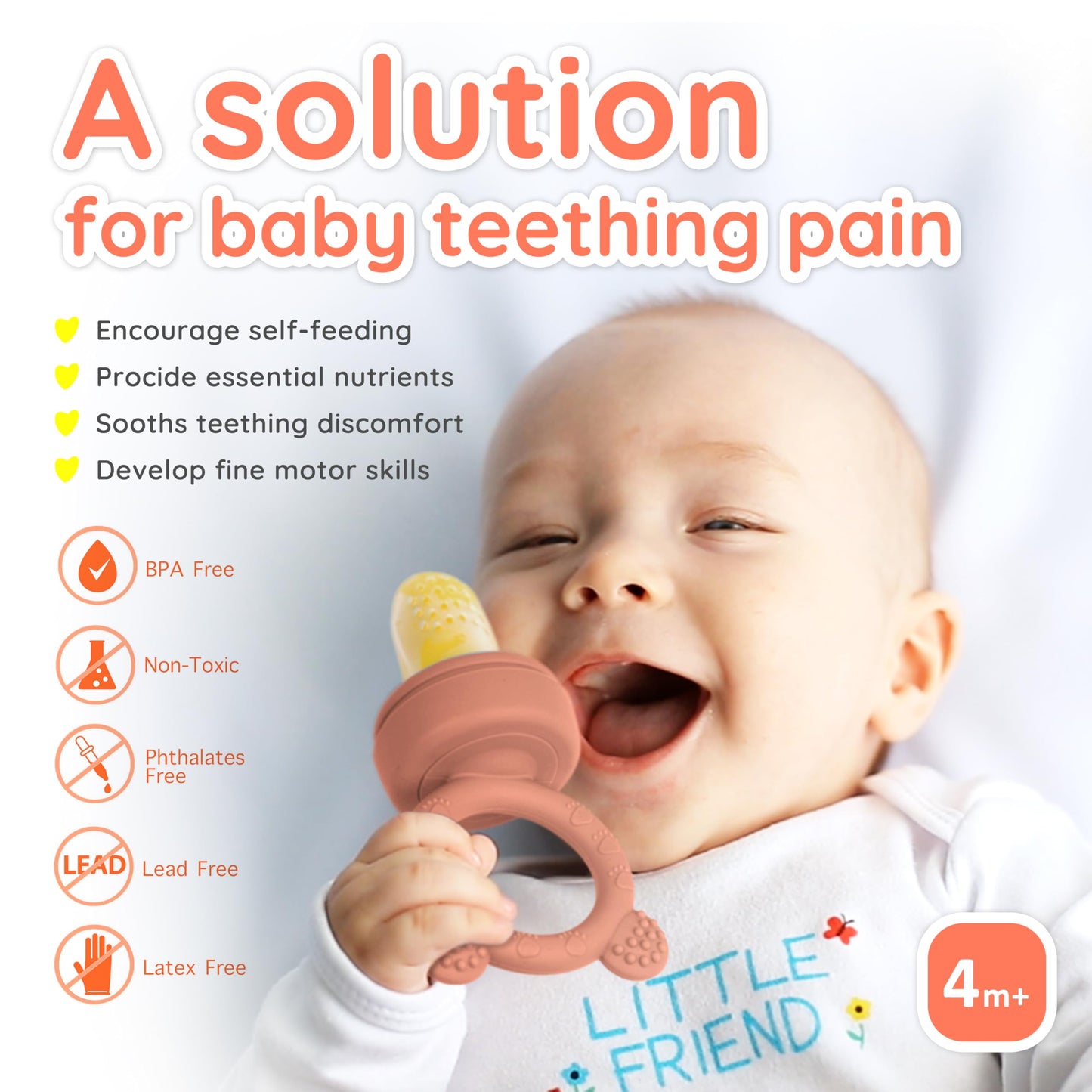 Littlesjoy Infant Baby Fruit Feeder & Food Feeder, Breast Milk Popsicle Mold For Purees, Baby Teething Relief Teether,4Pcs Self