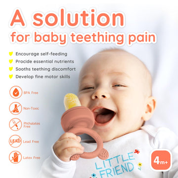 Littlesjoy Infant Baby Fruit Feeder & Food Feeder, Breast Milk Popsicle Mold For Purees, Baby Teething Relief Teether,4Pcs Self