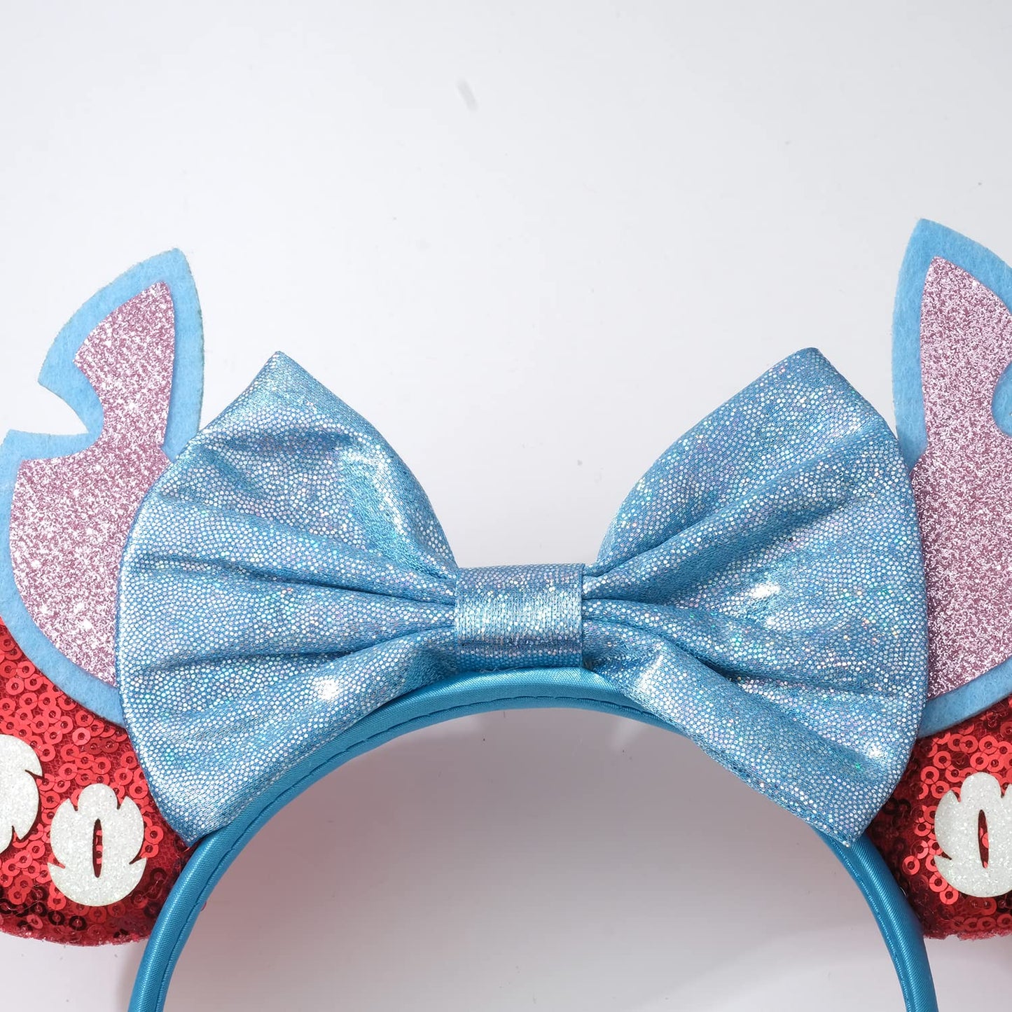 Foeran Mouse Ears Headband Shiny Bows Pink Ears Light Blue For Girls Women