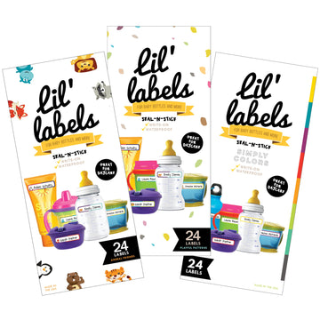 Bottle Labels, Write-On, Waterproof Labels, Self-Laminating For Baby Bottles For Daycare, Dishwasher-Safe (Variety Set Of 3)