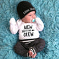 Baby Boy Clothes 0-3 Months Baby Clothes Boy New To The Crew Print Romper Pants Hat 3Pcs Baby Boy Outfits White