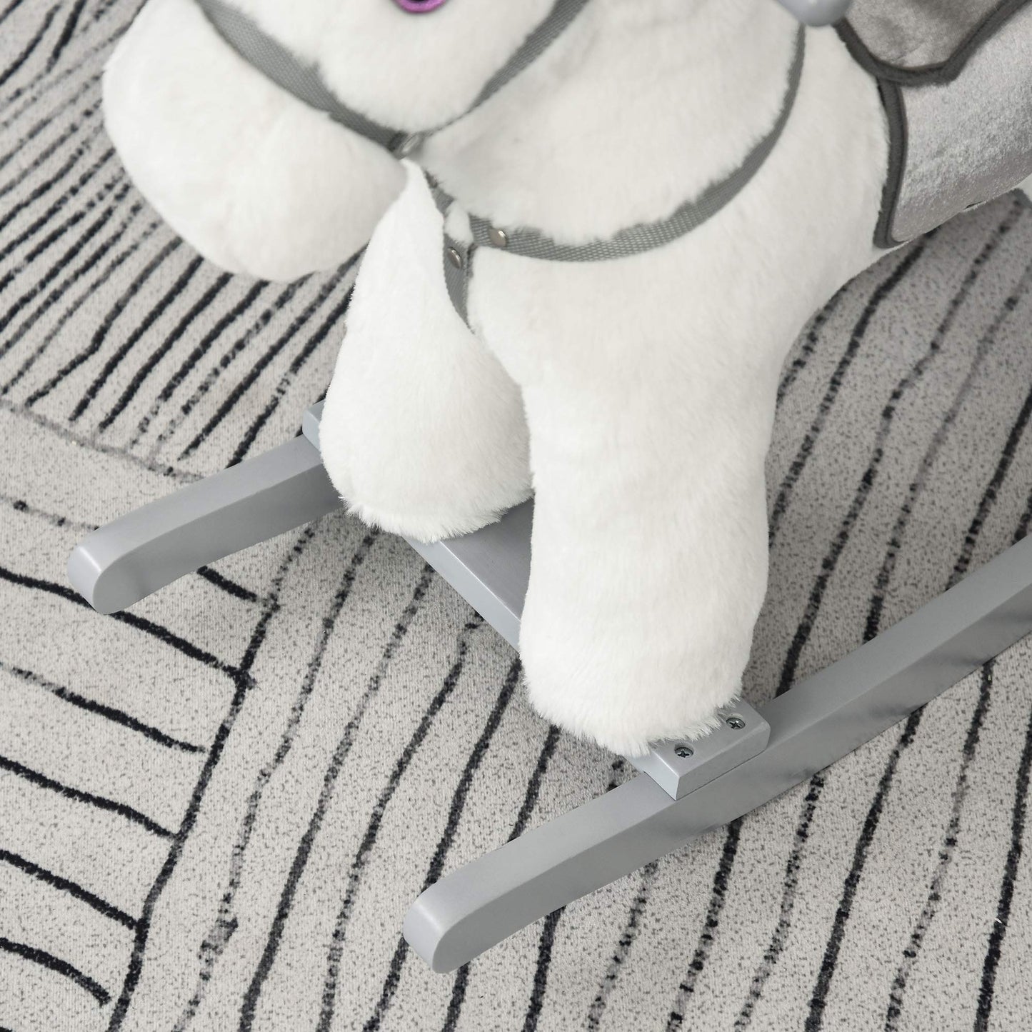 Qaba Kids Plush Ride-On Rocking Horse with Bear Toy, Children Chair with Soft Plush Toy & Fun Realistic Sounds, White