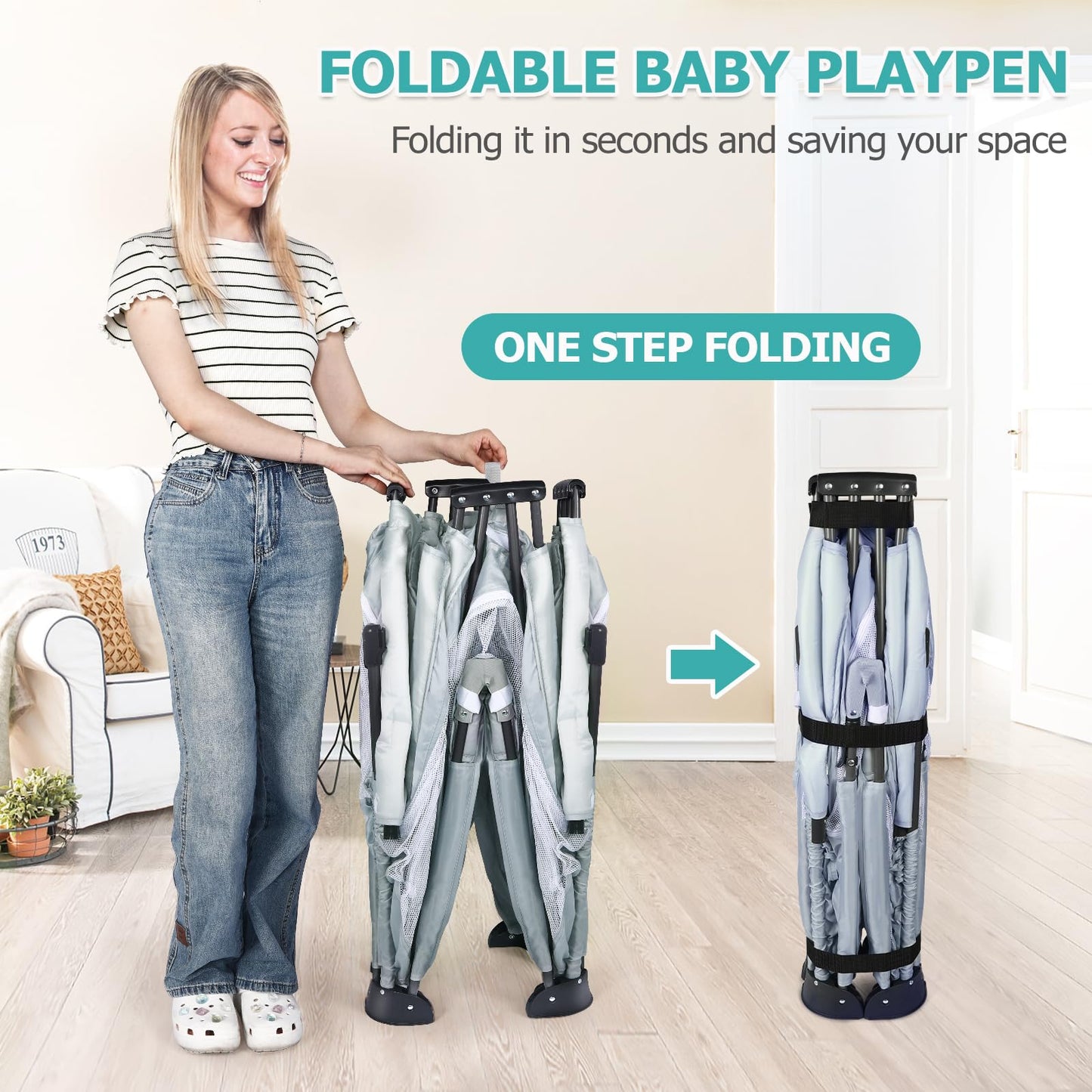 Baby Playpen: Foldable Playpen For Babies And Toddlers Large Play Pen Portable Playpen Fence Kids Safety Area Travel Play Yard W