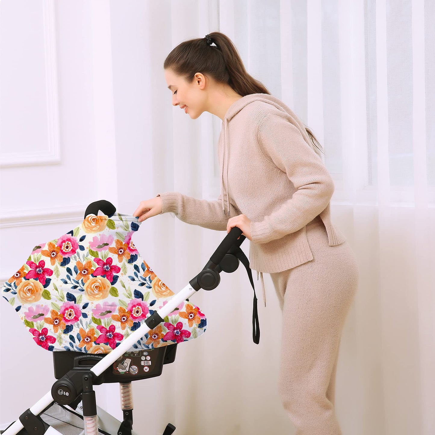 Multi-Use Carseat Canopy Cover - Breathable Breastfeeding Covers, Car Seat Covers For Babies, Stroller Canopy Cover (Mix Floral)