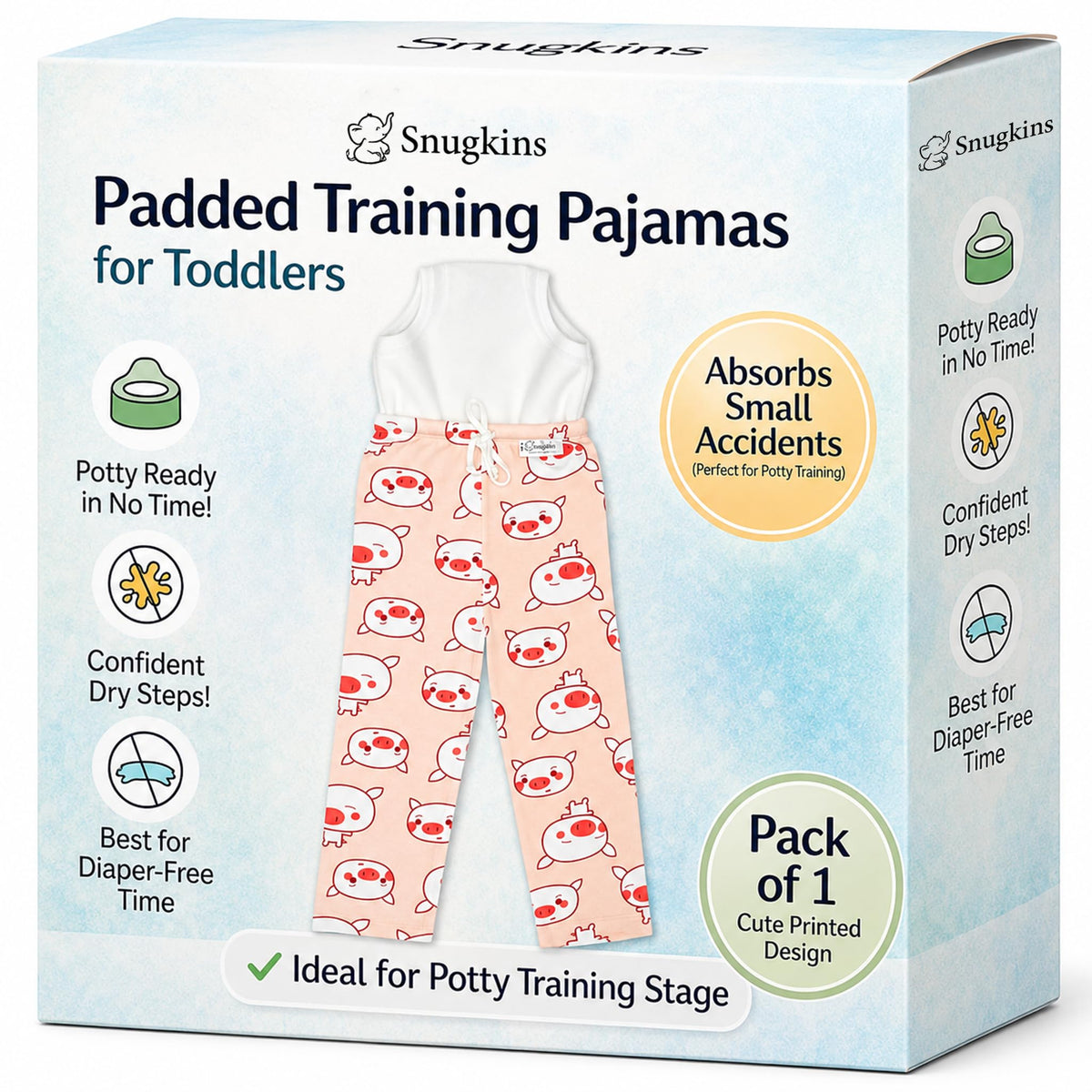 Snugkins Diaper Pants | Potty Training Pajamas For Toddlers, Boys And Girls.100% Cotton. (Piggy Wiggy  Pack 1, 4 Years5 Years)