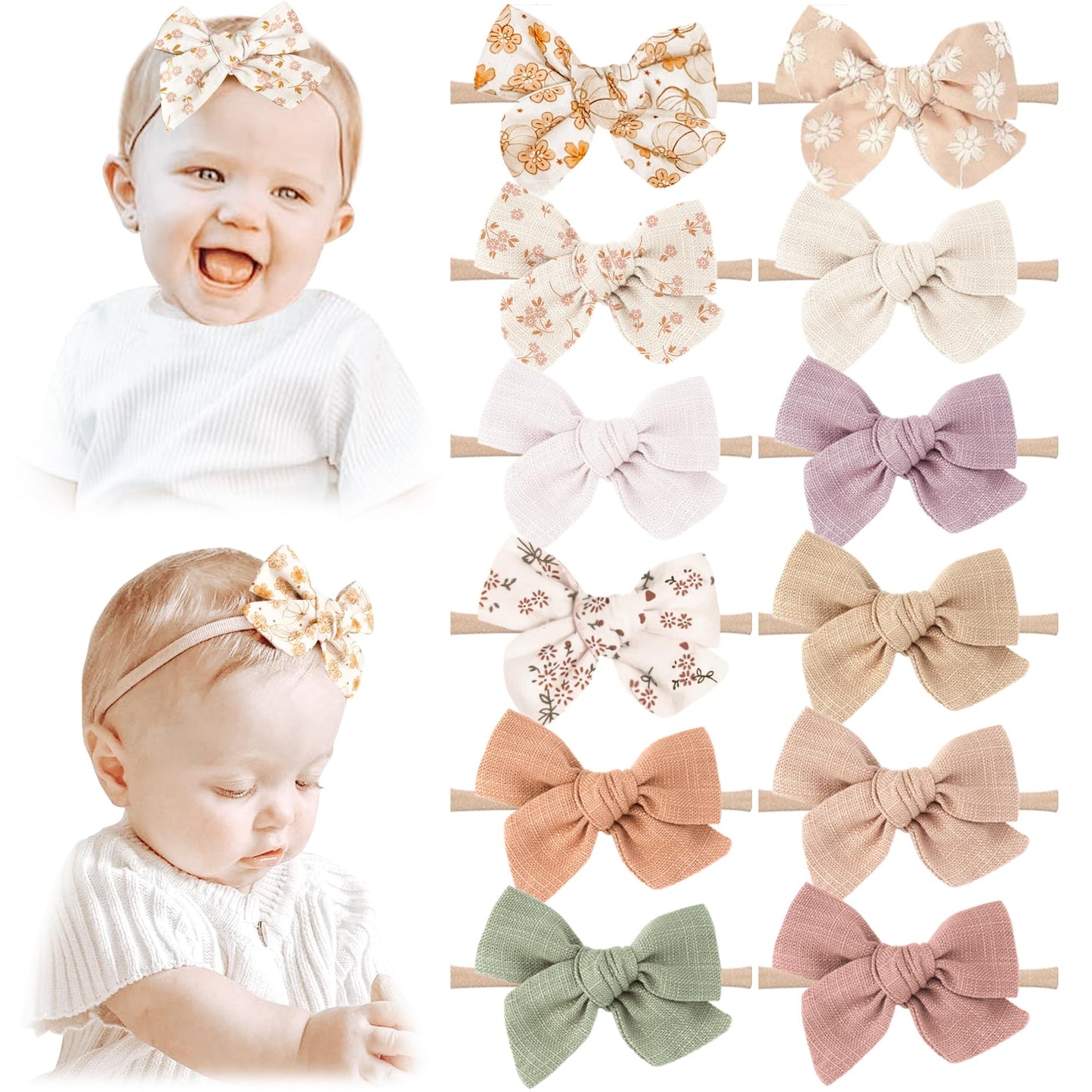 Niceye Baby Headbands And Hairbands Set - 12 Packs Of Stretchy Nylon Handmade Hair Accessories For Newborns, Infants, And Toddle