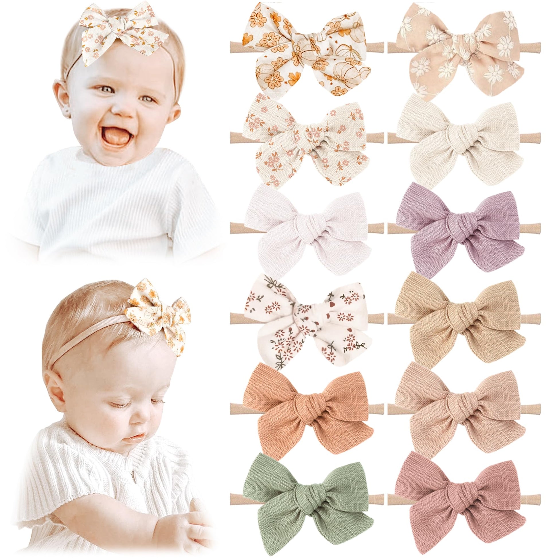 Niceye Baby Headbands And Hairbands Set - 12 Packs Of Stretchy Nylon Handmade Hair Accessories For Newborns, Infants, And Toddle
