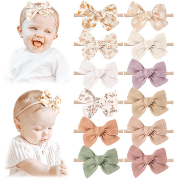 Niceye Baby Headbands And Hairbands Set - 12 Packs Of Stretchy Nylon Handmade Hair Accessories For Newborns, Infants, And Toddle