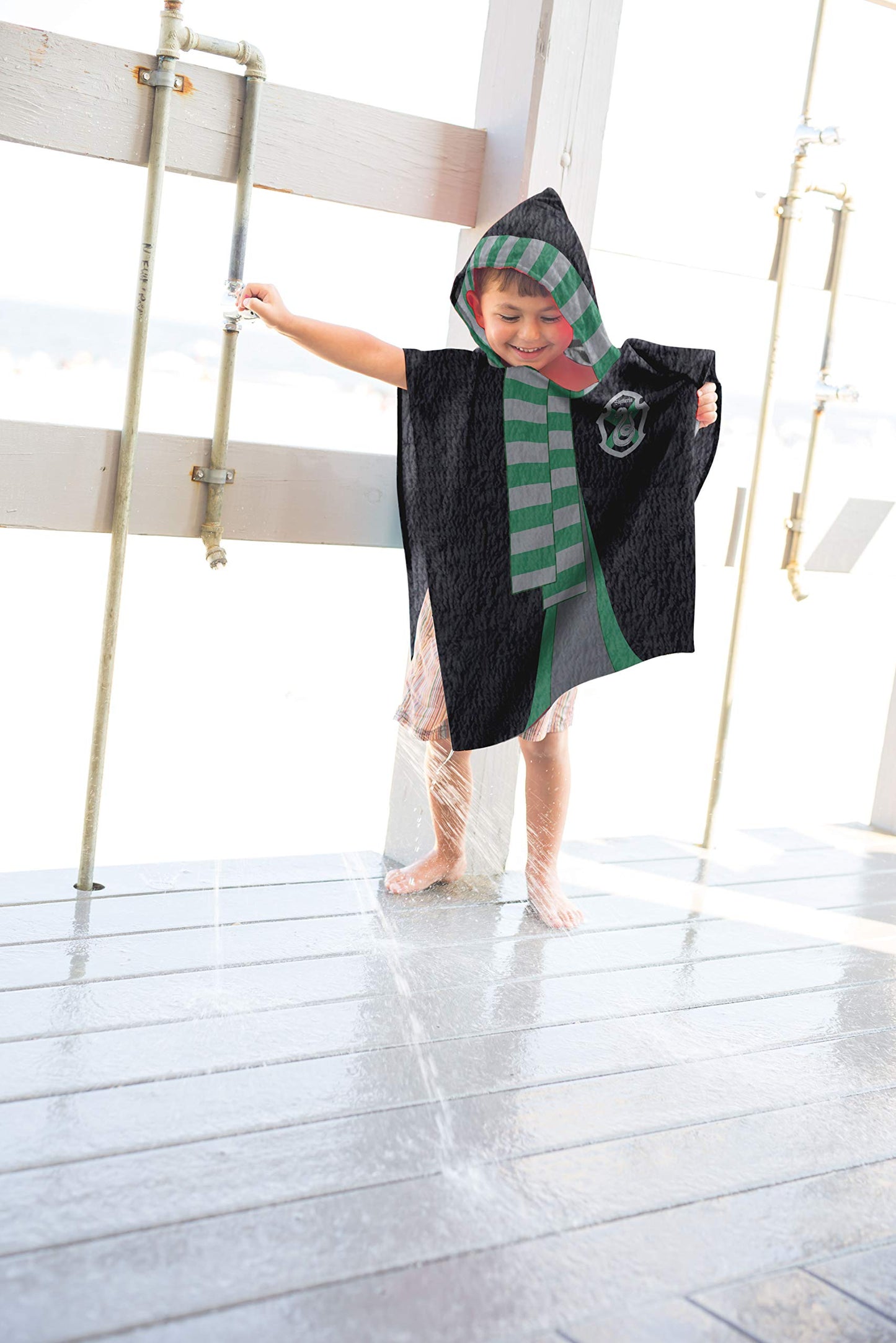 Jay Franco Harry Potter Slytherin Kids Bath/Pool/Beach Hooded Poncho - Super Soft & Absorbent Cotton Towel, Measures 28 X 28 Inc