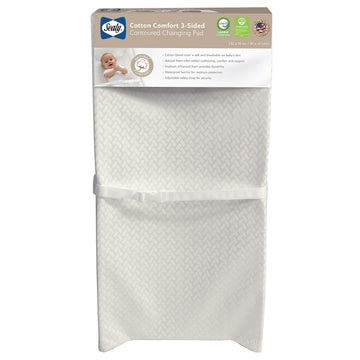 Sealy Baby Cotton Comfort Waterproof 3-Sided Contoured Baby Diaper Changing Pad for Dresser or Changing Table - White, 32    x 1