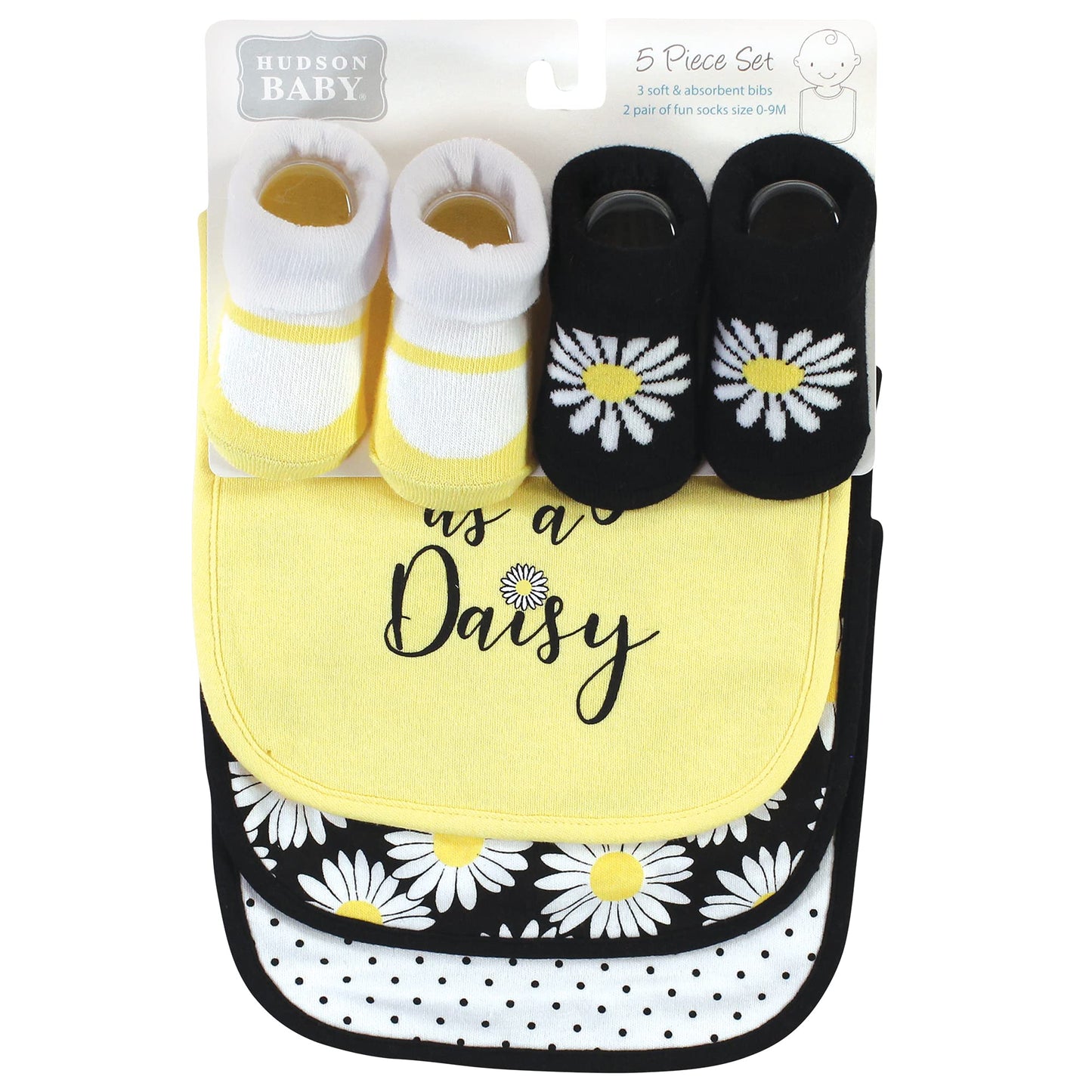 Hudson Baby Unisex Baby Cotton Bib And Sock Set, Pretty Daisy, One Size