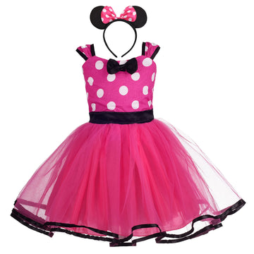 Dressy Daisy Baby Girl Polka Dots Fancy Dress Up Costume Birthday Party Tulle Dresses With Headband Size 18-24 Months Hot Pink 2