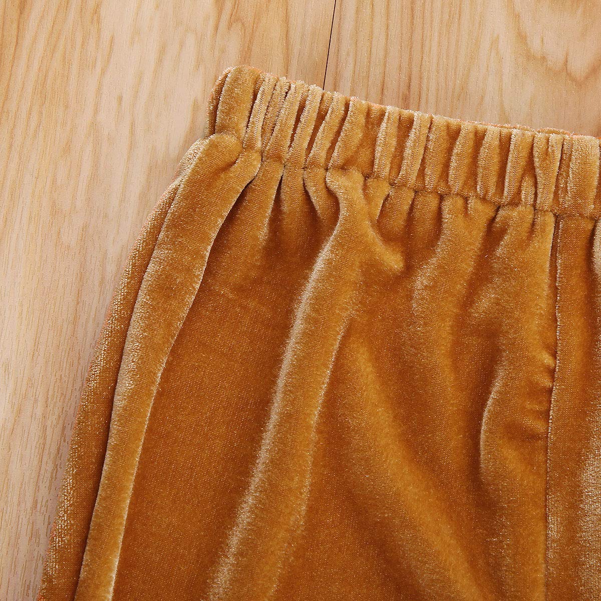 Goocheer Kids Toddler Little Baby Girl Fall Winter Velvet Bell Bottom Flare Pants Ruffle Leggings Trousers (Velvet-Golden, 6-12M
