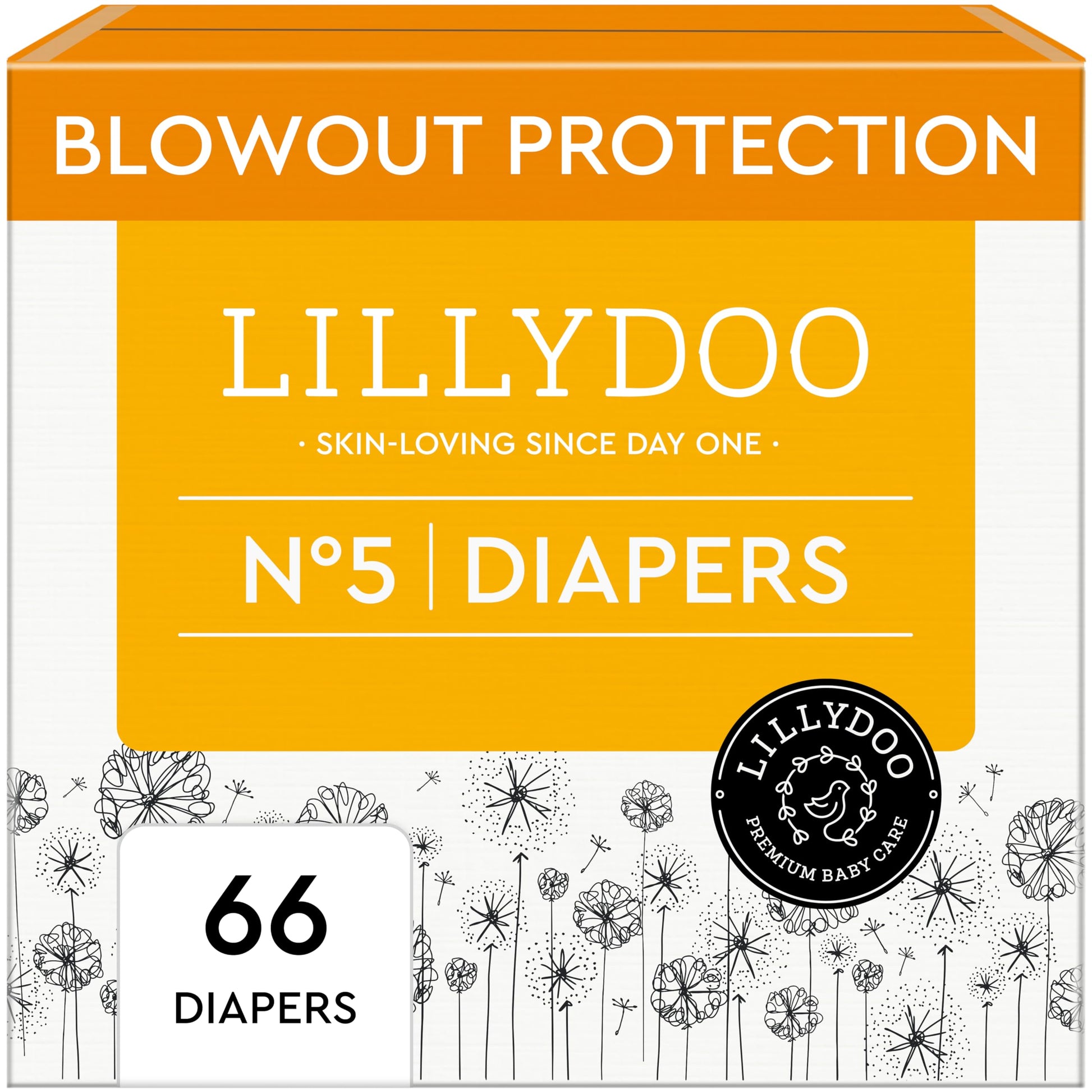 LILLYDOO Baby Diapers - Size 5 (24-35 lbs), Half-Monthly Supply (66 Count), Leak Protection, Skin-Friendly, Ultrasoft, Perfume- 