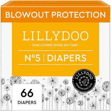 LILLYDOO Baby Diapers - Size 5 (24-35 lbs), Half-Monthly Supply (66 Count), Leak Protection, Skin-Friendly, Ultrasoft, Perfume- 