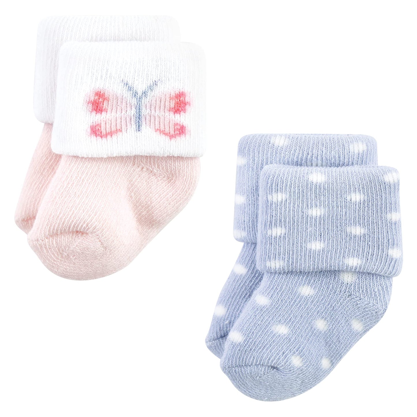 Hudson Baby Unisex Baby Cotton Rich Newborn And Terry Socks, Pastel Butterfly, 0-6 Months
