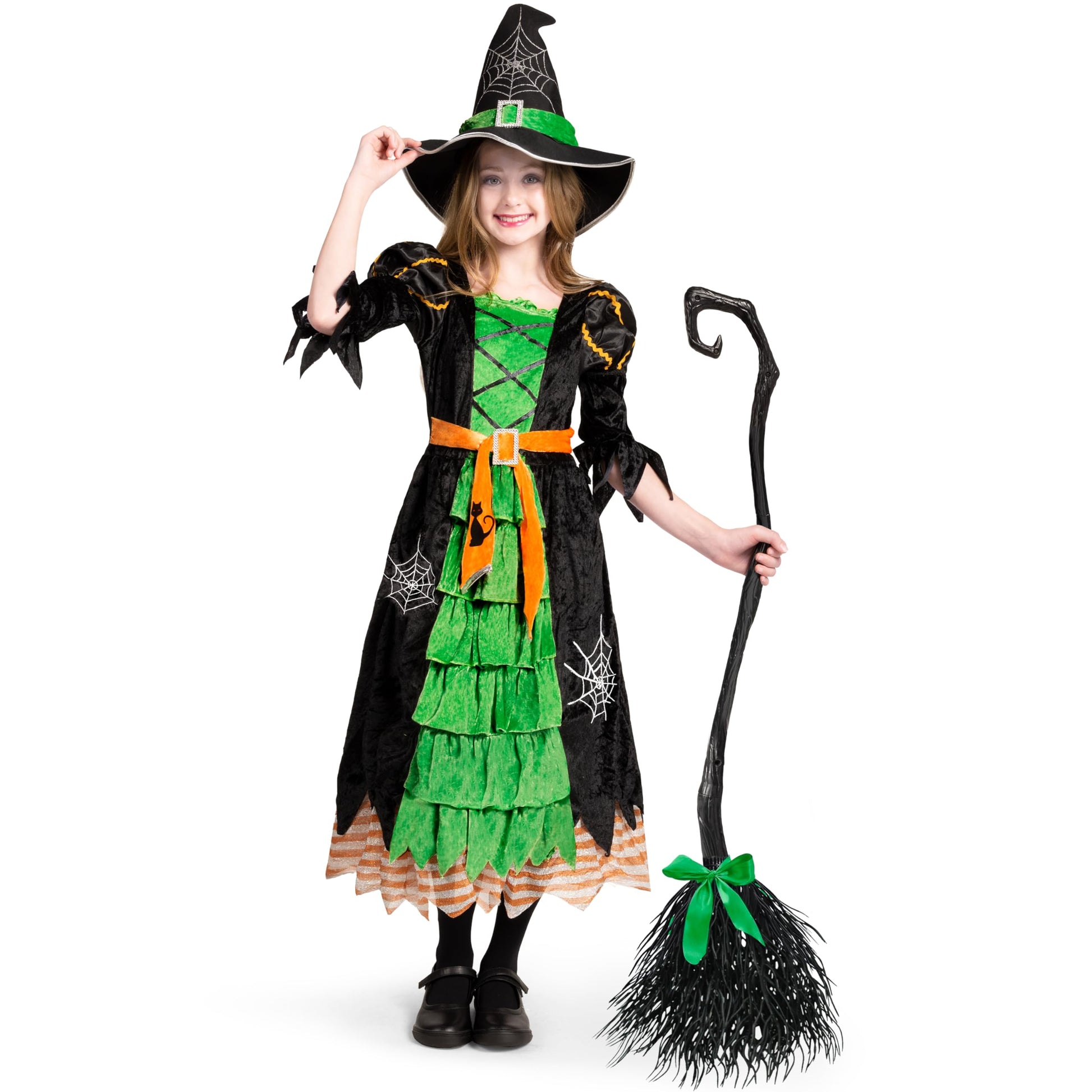 Spooktacular Creations Fairytale Green Cute Witch Dress Halloween Costume Deluxe Set With Hat For Girls (3T)