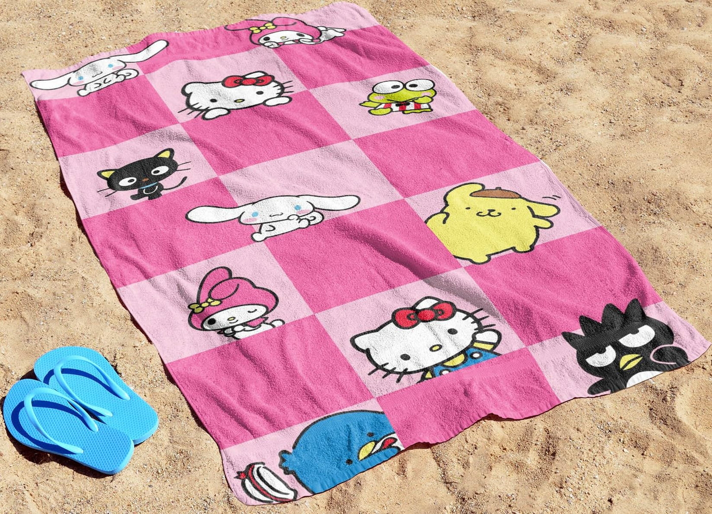 Jay Franco Hello Kitty Bath Pool Beach Towel - Super Soft & Absorbent 100% Cotton Towel With My Melody, Cinnamoroll, And Keroppi