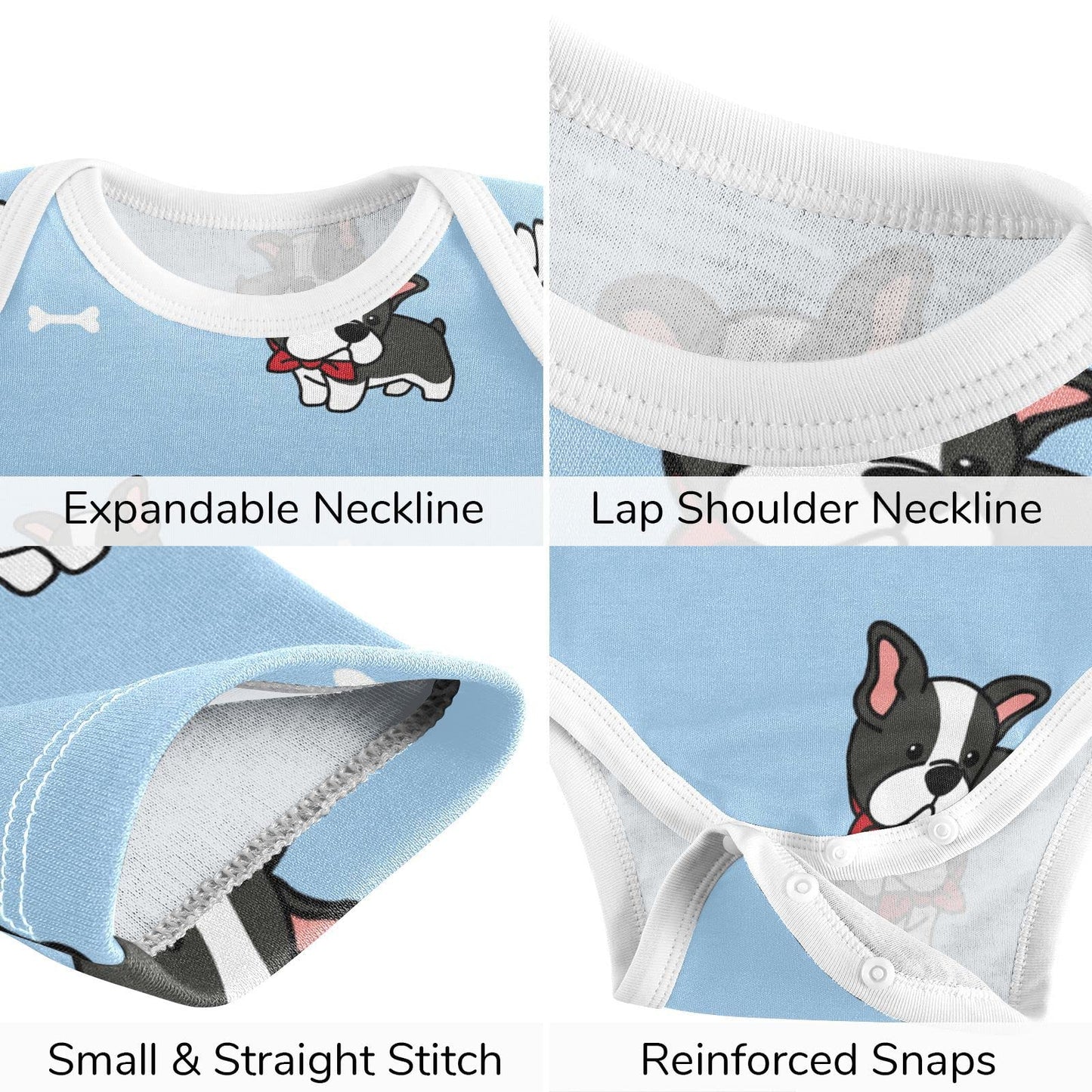 Vvfelixl Baby Bodysuits Pants Sets Boston Terrier Dog Short Sleeve Baby Clothes For Boys Girls 3-6 Months Puppy Blue