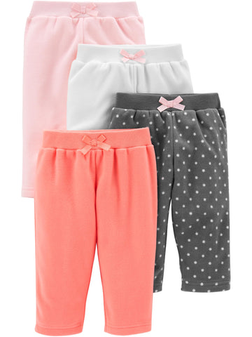 Simple Joys By Carter'S Baby Girls' 4-Pack Fleece Pants, Charcoal Dots/Orange/Pink/White, 6-9 Months