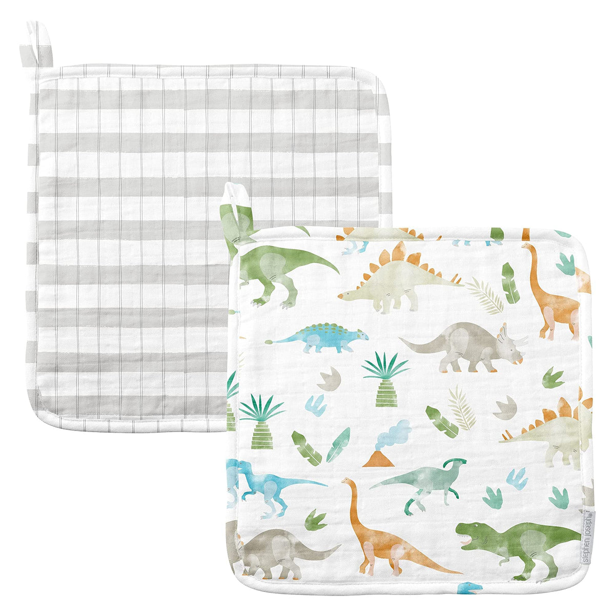 Stephen Joseph, Baby and Toddler Washcloths, Muslin Washcloth, 10x10 inches  Dino Set of 2