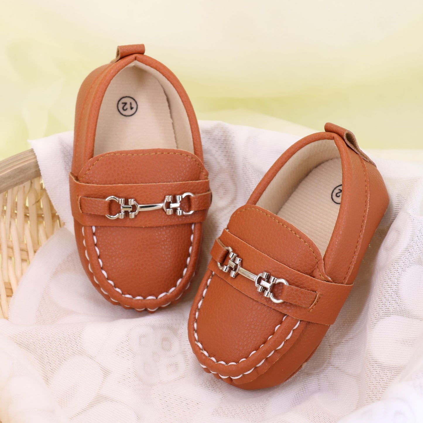 Lonsoen Infant Shoes Boys Loafers Baby Girls Crib Moccasins Classic Synthetic Leather Wedding Dress Shoes,Bay209 Brown 6-12 Mont