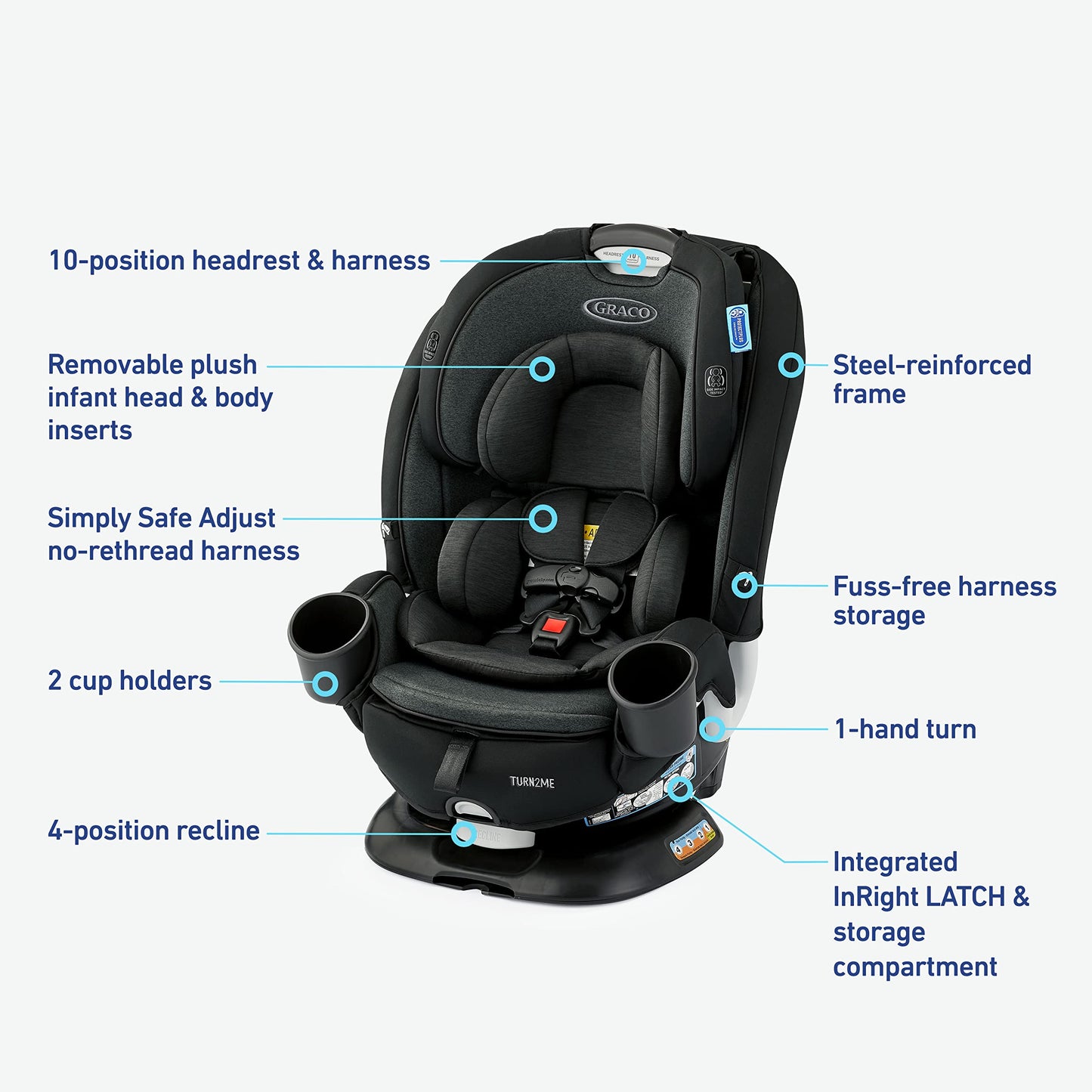 Graco Turn2Me 3-in-1 Convertible Car Seat, Rotating Seat feature, with Rear-Facing, Forward-Facing and Highback Booster options