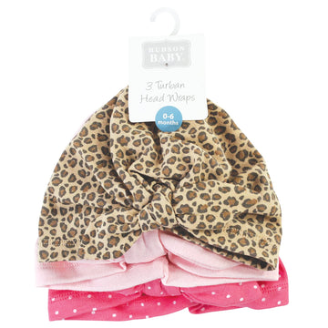 Hudson Baby Unisex Baby Turban Cotton Headwraps Headband, Leopard, One Size Us