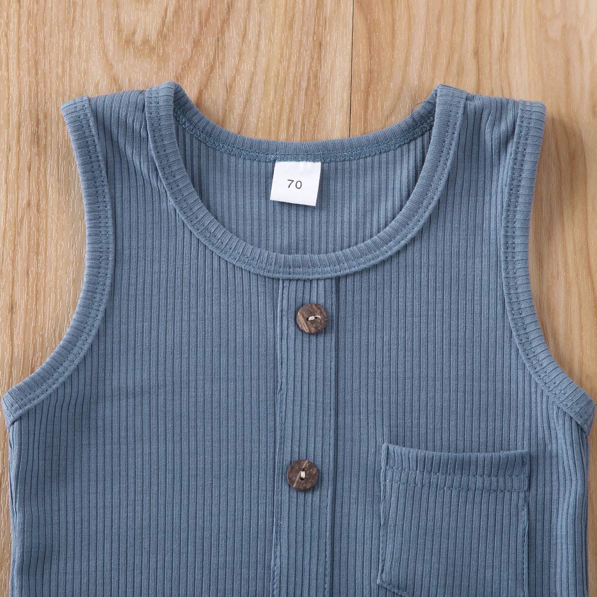 Iddolaka Newborn Summer Baby Boy Girl Romper Bodysuit Jumpsuit Baby Ribbed Romper Playsuit One Piece Outfit Clothes (Blue, 12-18