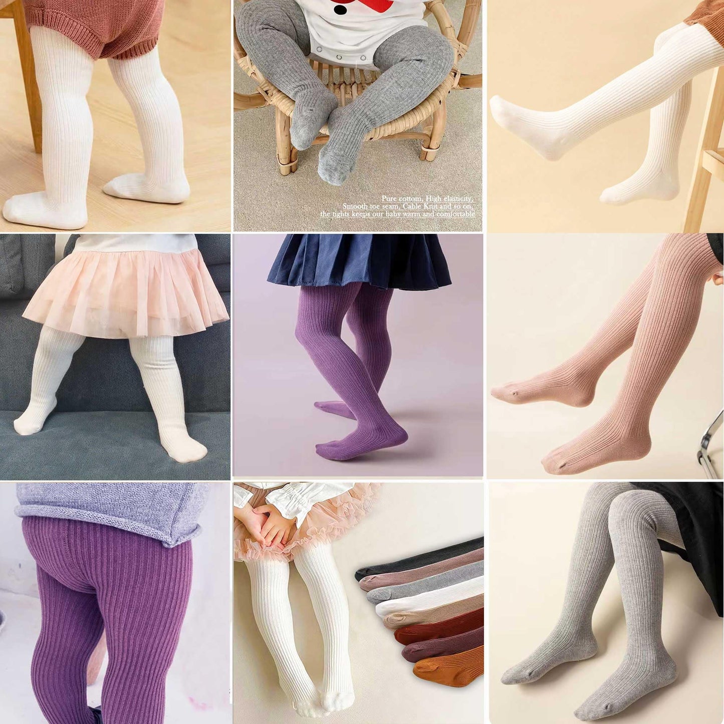 Cecorc Baby Tights - Thick Toddlers Girl Leggings-Seamless Cable Knit Cotton Stockings - Infants Pantyhose 4 Pack, 6-12 Months,