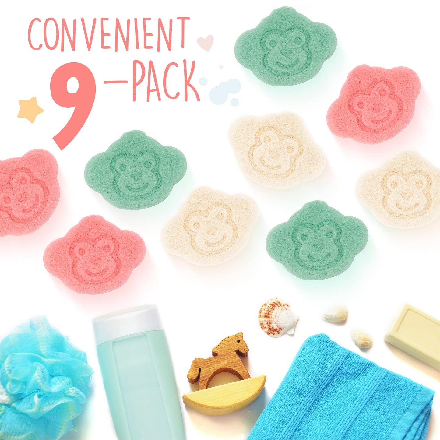 Impresa [9 Pack] Konjac Baby Bath Sponge Set For Sensitive Skin - For Safe And Natural Infant Bath Time - Baby Sponge For Bathin