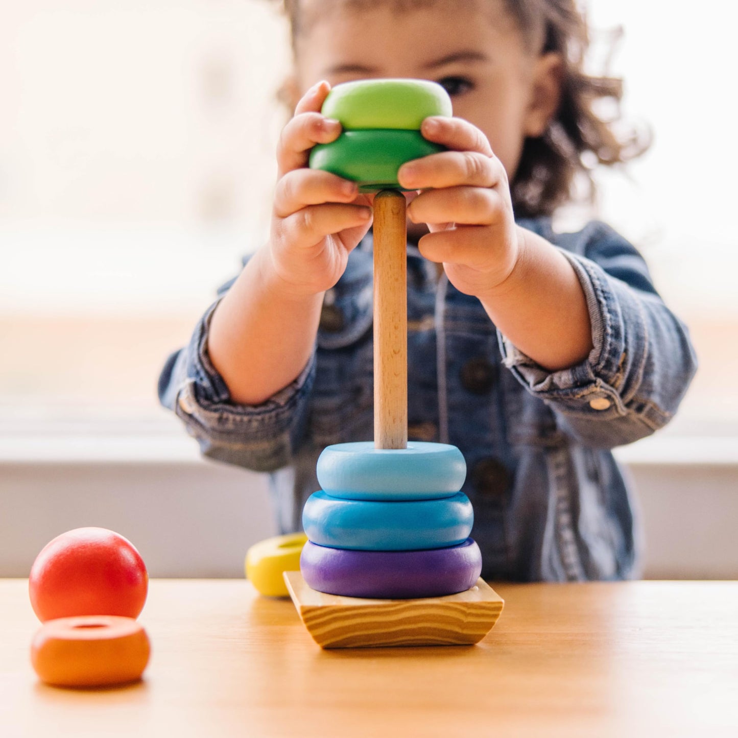 Melissa & Doug Rainbow Stacker Wooden Ring Educational Toy - Wooden Rainbow Stacking Rings Baby Toy, Stacker Toys For Infants An