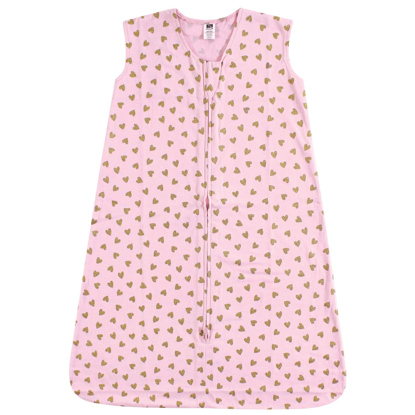 Hudson Baby Unisex Baby Cotton Sleeveless Wearable Sleeping Bag, Sack, Blanket, Gold Hearts, 6-12 Months
