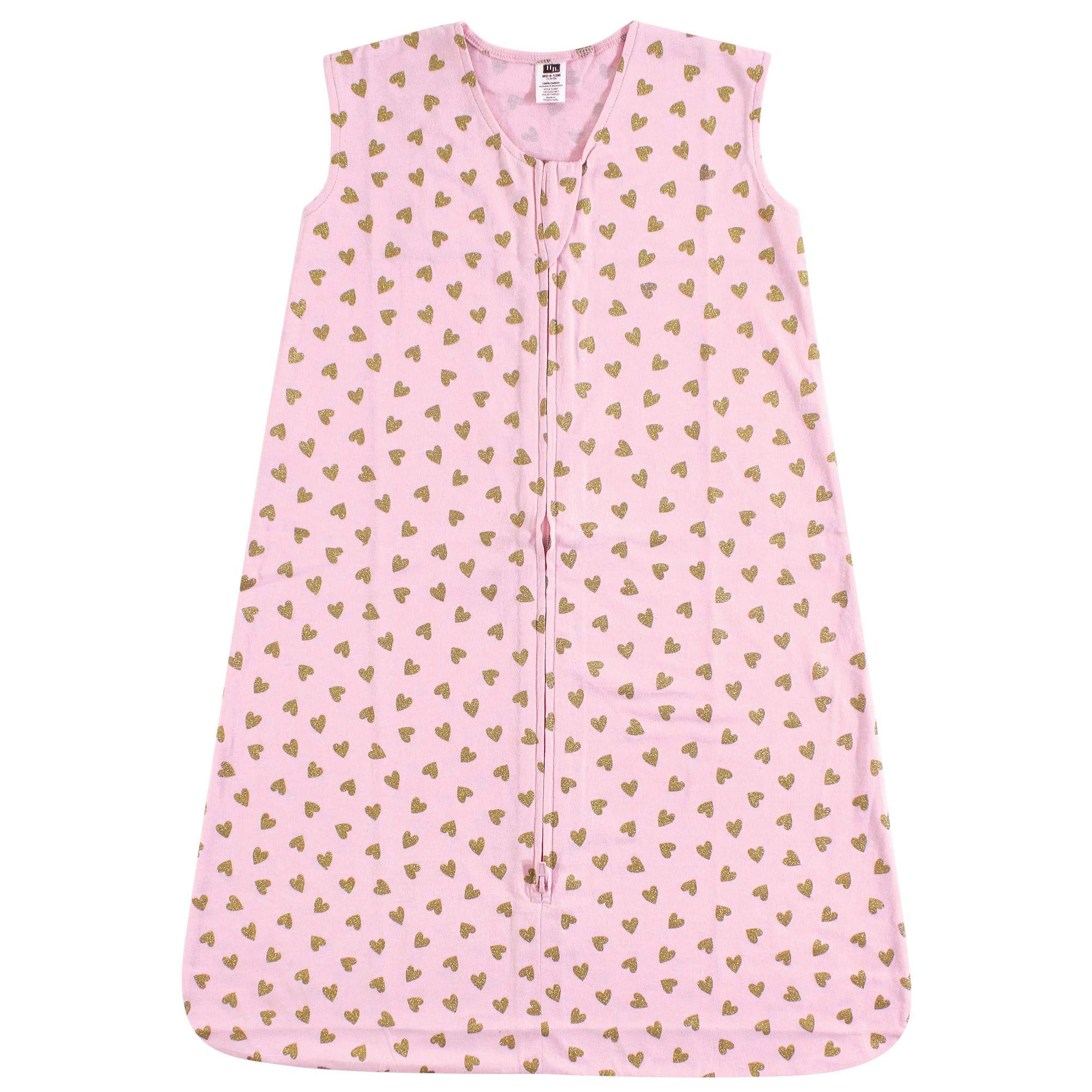 Hudson Baby Unisex Baby Cotton Sleeveless Wearable Sleeping Bag, Sack, Blanket, Gold Hearts, 6-12 Months