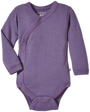Babysoy Organic Long Sleeve Modern Solid Kimono Bodysuit/Onesie,Wineberry,0-3 Months