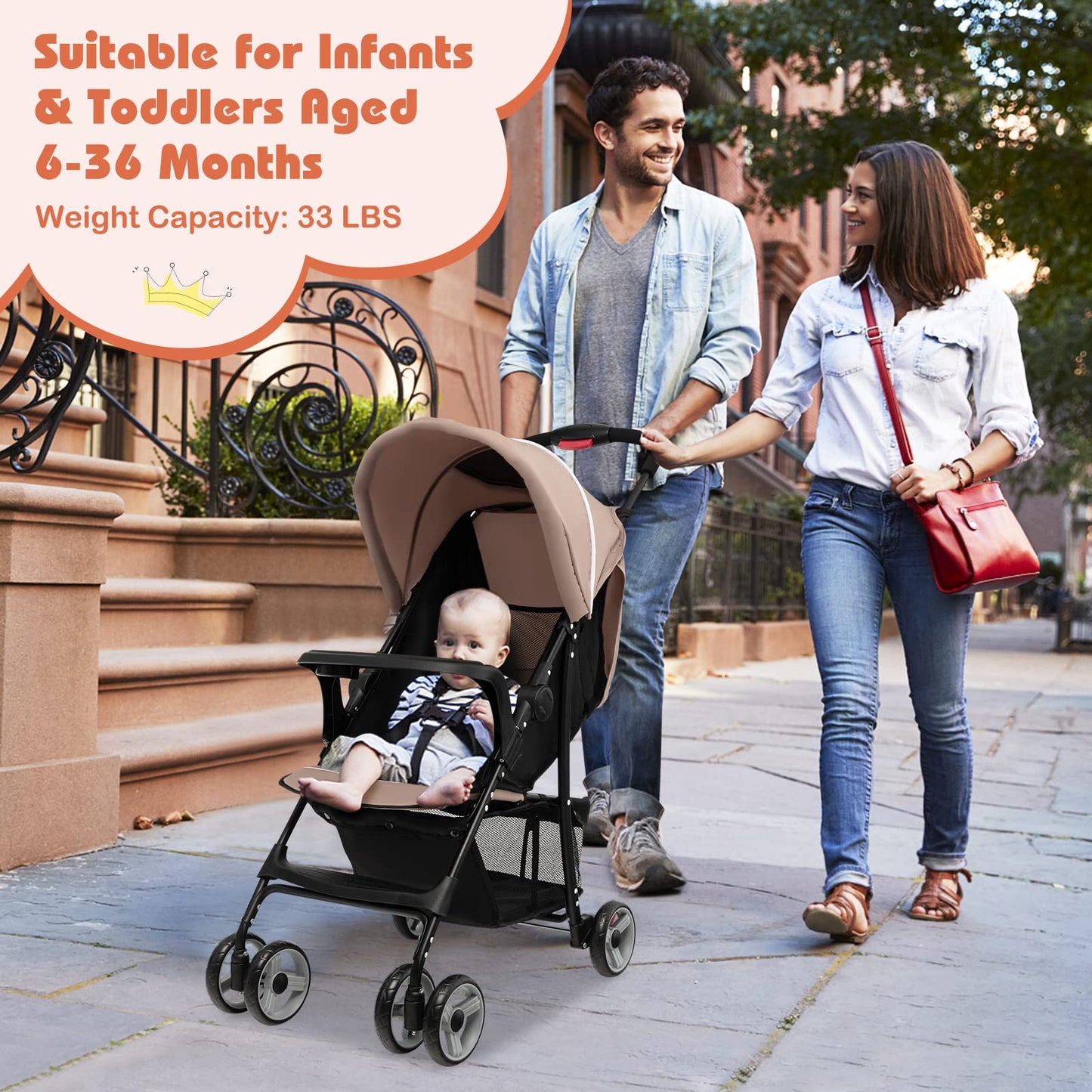 Honey Joy Lightweight Stroller, Compact Travel Stroller For Airplane, Toddler Fold Pushchair W/Adjustable Canopy & Backrest, Sto