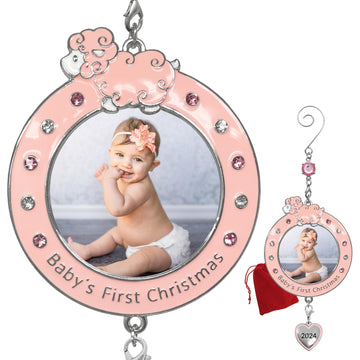 Banberry Designs 2024 Baby Girl'S First Christmas Photo Ornament - Dated Xmas Picture Frame Decoration For Newborn Daughter - Ba