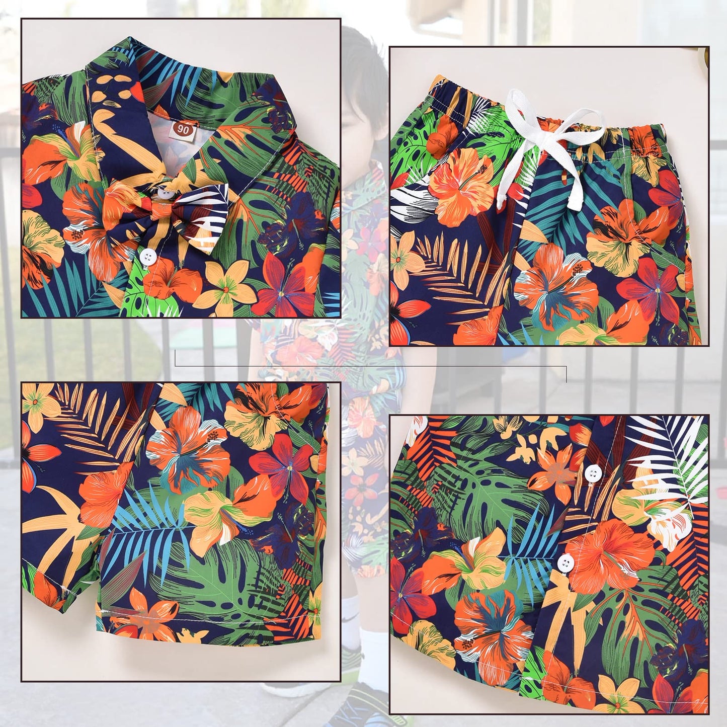 Hintina Toddler Infant Baby Boy Shorts Set Hawaiian Outfit Short Sleeve Palm Leaf Shirt Summer Clothes Set Suit 18-24 Months