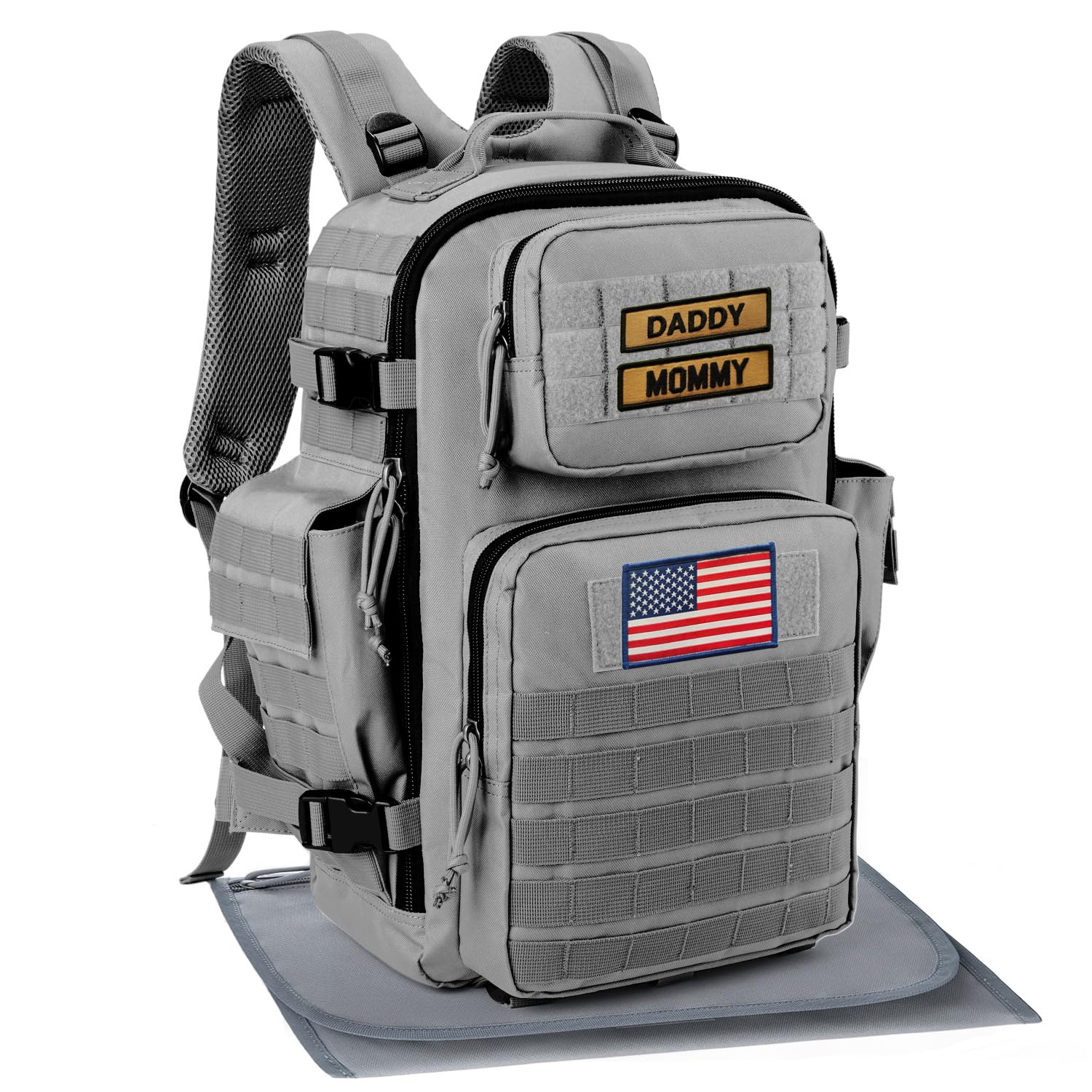 SHARKMOUTH Baby Diaper Bag for Dad - Large Military Daddy Gear Backpack with Changing Pad for Travel Camping Hiking - Newborn Ba