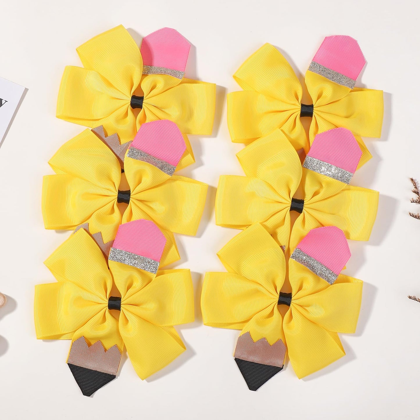 Choicbaby Hair Bows For Girls 5 Inch Yellow Pencil Hair Clips Back To School Hair Bows Clips Ribbon Hair Barrettes With Alligato