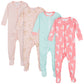 Gerber Baby Girls 4-Pack Footed Pajamas, Love Llamas Pink, 3T