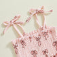 Visgogo Valentines Day Baby Girl Outfits Sleeveless Smocked Strap Camisole Linen Pants Heart/Bow Baby Summe Clothes (Pink-Bow, 3