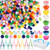 217 Pcs Duck Sensory Bin Filler Fine Motor Toys Counting Sorting 100 Felt Pompoms 100 Mini Duck Figures 8 Tweezers 8 Silicone Pl