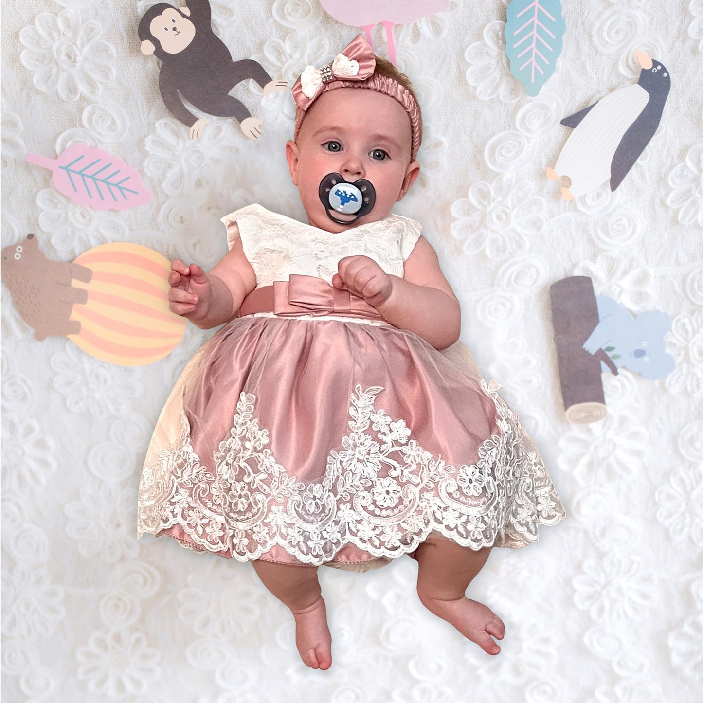Baby Girls Lace Bowknot Flower Dress Wedding Pageant Baptism Christening Tutu Gown 6-12 Months