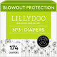 LILLYDOO Baby Diapers - Size 3 (13-22 lbs), Monthly Supply (174 Count), Leak Protection, Skin-Friendly, Ultrasoft, Perfume- & Ch