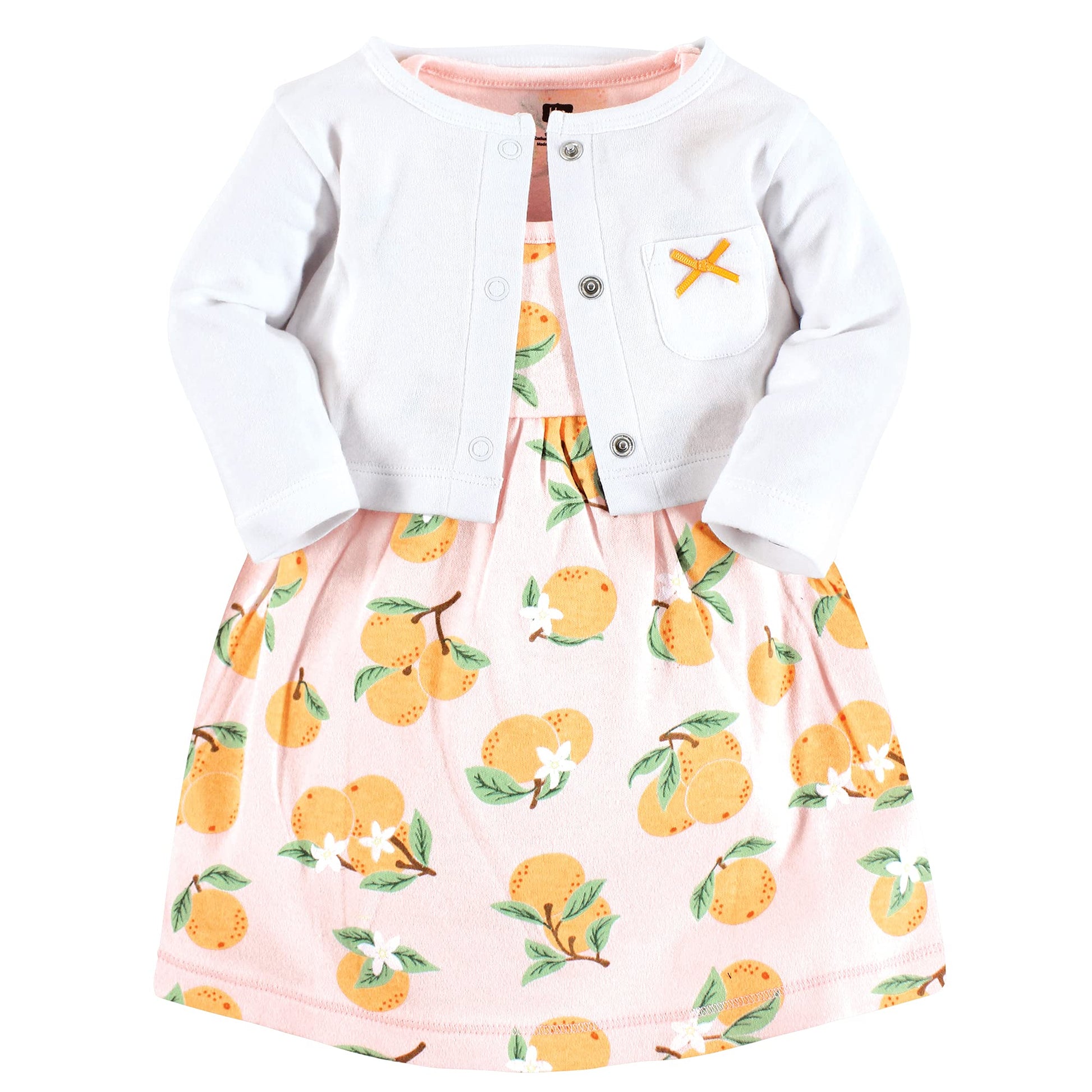 Hudson Baby Baby Girls' Cotton Dress And Cardigan Set, Citrus Orange, 9-12 Months