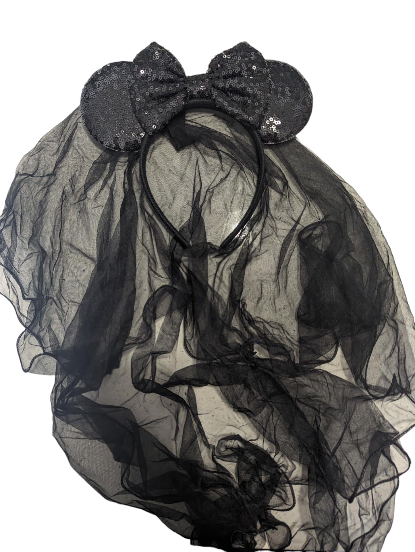 Clgift Minnie Ears Headband With Veil For Wedding, Honeymoon, And Bachelorette Party (Black & Red)