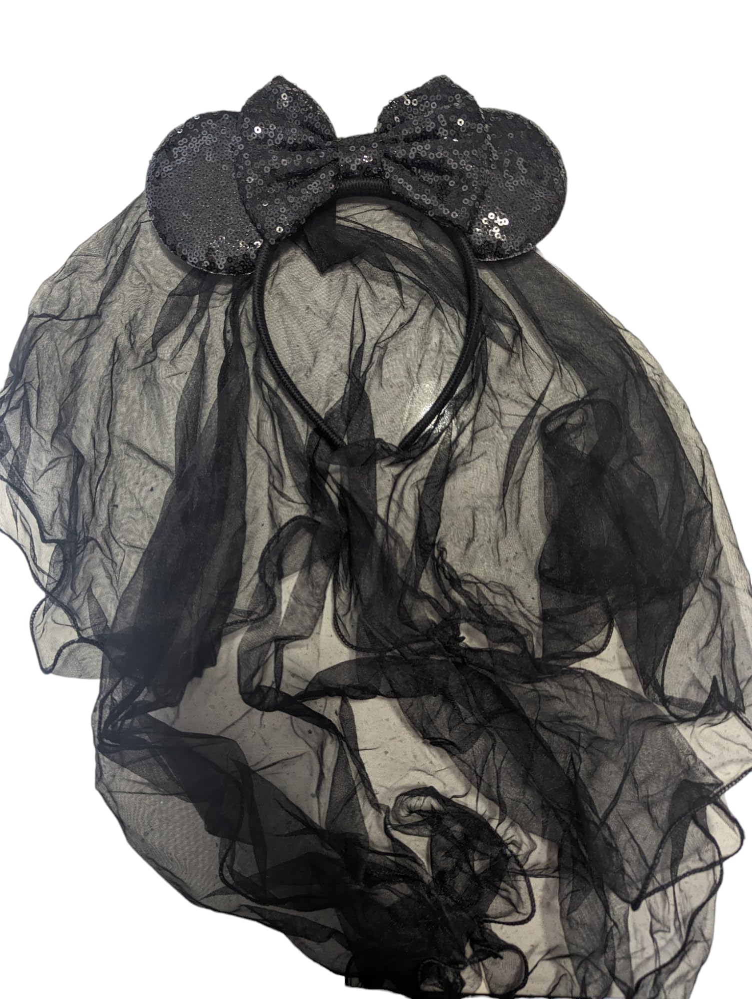 Clgift Minnie Ears Headband With Veil For Wedding, Honeymoon, And Bachelorette Party (Black & Red)