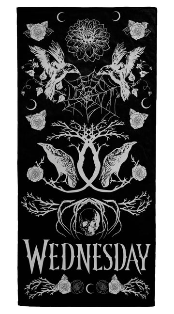 Jay Franco Wednesday Addams Bath Pool Beach Towel - Skull & Ravens Super Soft & Absorbent 100% Cotton Towel, Measures 28 X 58