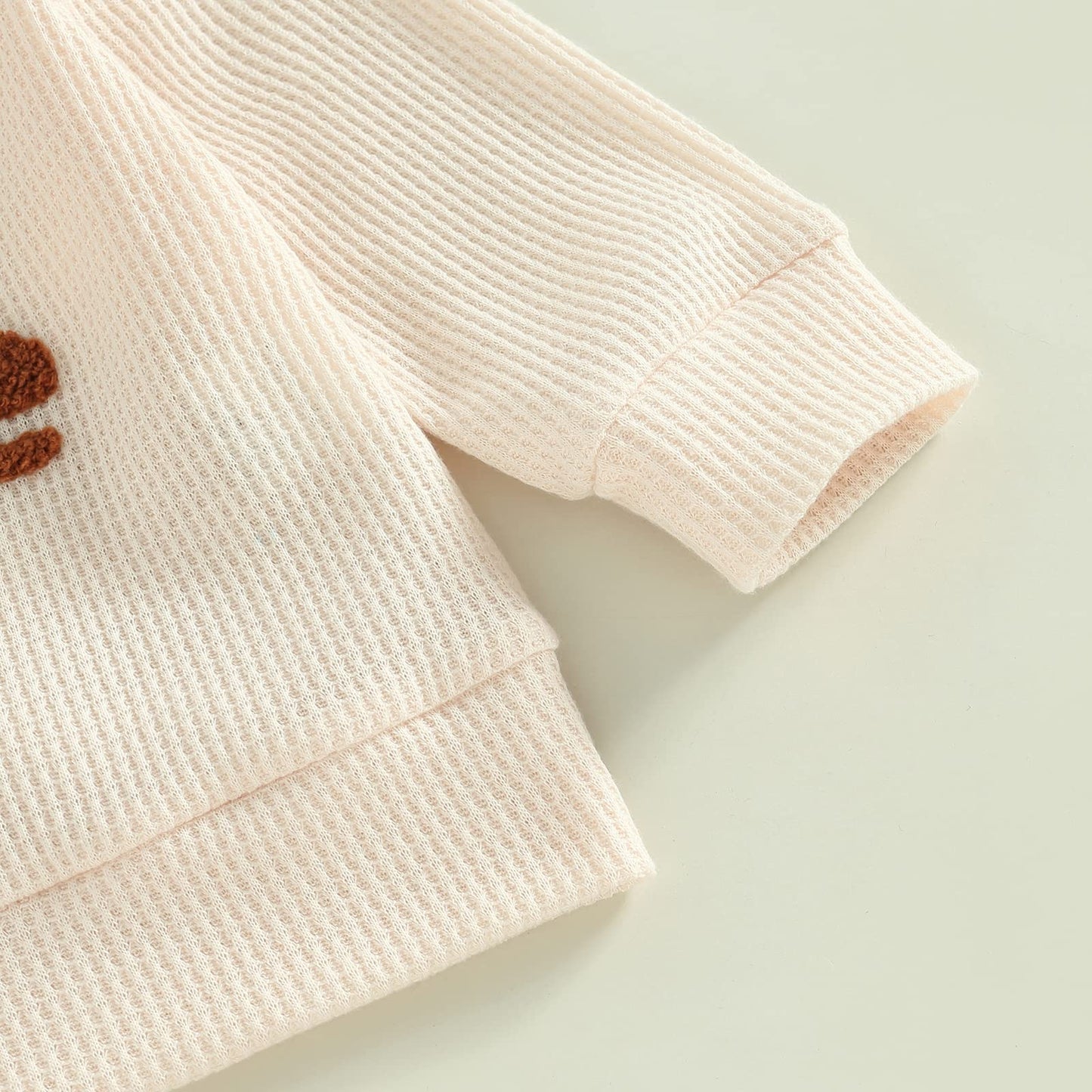 Toddler Baby Girl Boy Fall Winter Waffle Outfit Set Letter Printed Long Sleeve Sweatshirt Tops + Pants (Apricot, 3-6 Months)